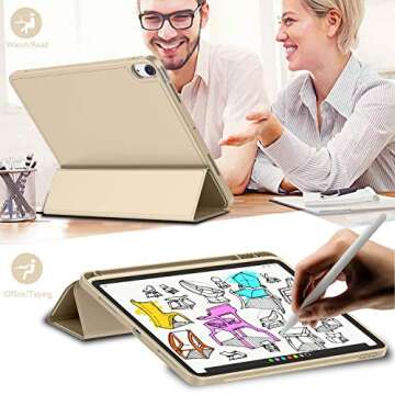 iMieet iPad Air 11 Inch Case M2 2024, iPad Air 5th/4th Generation Case 2022/2020 10.9 Inch with Pencil Holder, Trifold Stand Smart Case(Champagne Gold)