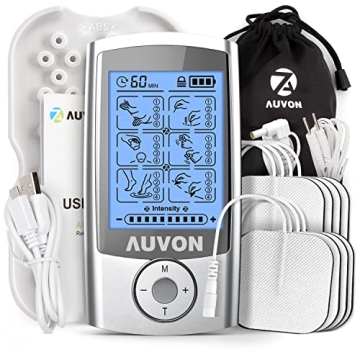 AUVON Rechargeable TENS Unit Muscle Stimulator - 24 Modes & 8 Premium Pads for Pain Relief