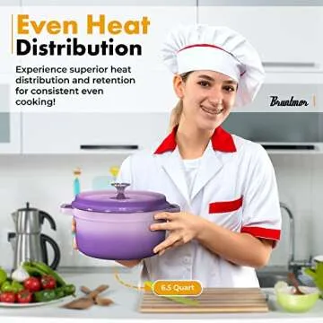 Bruntmor Pre-Seasoned 6.5 qt Enameled Cast Iron Round Dutch Ovens, 6.5 Quart Enameled Cast Iron Dutch Oven Pot With Lid And Handle, Heavy Duty Casserole Dish, Hand Wash Only, Purple