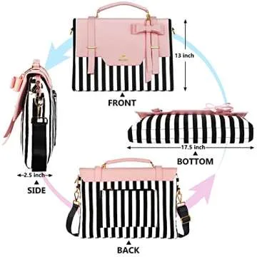 MATEIN Laptop Bag for Women, 17 inch Cute Computer Briefcase Laptop Carrying Case, Lightweight Messenger Sleeves Shoulder Work Tote Bag with Bow & RFID Pocket Gifts for College Office Business, Pink