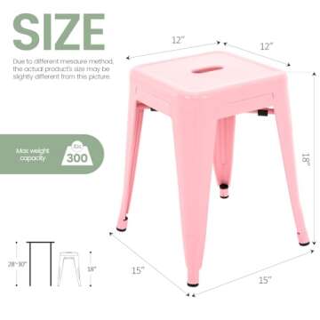 Brage Living 18 Inch Industrial Metal Stools Set of 4, Stackable Classroom Stools, Backless Metal Dining Chairs for Indoor Outdoor, Kitchen Short Stools (Pink)