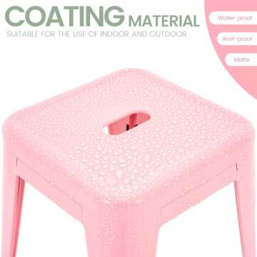 Brage Living 18 Inch Industrial Metal Stools Set of 4, Stackable Classroom Stools, Backless Metal Dining Chairs for Indoor Outdoor, Kitchen Short Stools (Pink)