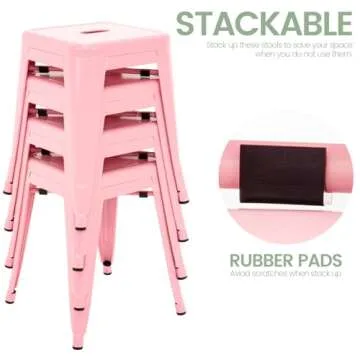 Brage Living 18 Inch Industrial Metal Stools Set of 4, Stackable Classroom Stools, Backless Metal Dining Chairs for Indoor Outdoor, Kitchen Short Stools (Pink)