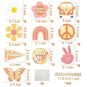 A1diee 30Pcs Groovy Retro Hippie Boho Party Centerpieces for Tables Toppers Rainbow Butterfly Daisy ...