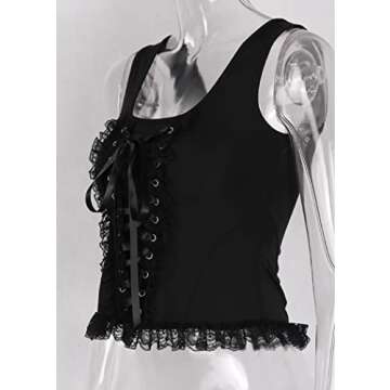 Summer Black Bandage Tank Tops Women Gothic Grunge Vintage Lace Up Sexy Sleeveless Mesh Ruffles Tops
