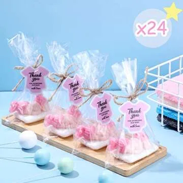 Otuuz 24 Packs Baby Shower Soap Favors Handmade Sleeping Baby Shower Scented Soap with Gift Tags for Guests Girl Boy Favors Decor (Classic Pink)