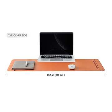Dual Sided Leather Desk Mat - Waterproof Desk Pad for Office and Home - Desk Organization and Accessories - Ideal for Large Mouse Pad and Desk Mats on Top of Desks(Apricot+Orange,31.5"x 15.7")