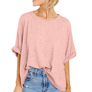 Women Oversized T-Shirt Summer Casual Short Sleeve Loose Tee Tops Pink