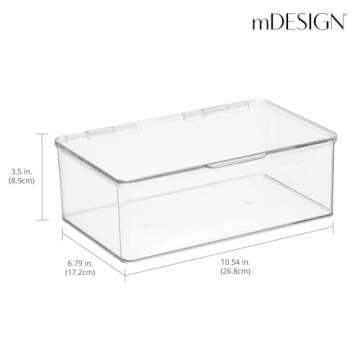 mDesign Plastic Home Office Storage Organizer Bin Box Containers with Hinged Lid for Desktops - Holds Pens, Pencils, Sticky Notes, Highlighters, Staples, and Supplies - Lumiere Collection - Clear