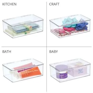 mDesign Plastic Home Office Storage Organizer Bin Box Containers with Hinged Lid for Desktops - Holds Pens, Pencils, Sticky Notes, Highlighters, Staples, and Supplies - Lumiere Collection - Clear