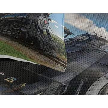 Ambesonne Steam Engine Coverlet, Vintage Locomotive in Countryside Scenery Green Grass Puff Train Picture, 2 Piece Decorative Quilted Bedspread Set with 1 Pillow Sham, Twin Size, Blue Green