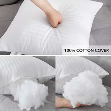 Oubonun 22 x 22 Throw Pillow Inserts, Firm and Fluffy Decorative Square Pillows for Couch Bed Sofa with Soft Cotton Cover White Cushion with Down Alternative Pack of 2