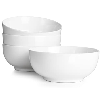 DOWAN 39 OZ Large Deep Bowls Set of 4 - White Ceramic Bowls for Ramen, Pasta, Salad, Mixed Fruit - D...