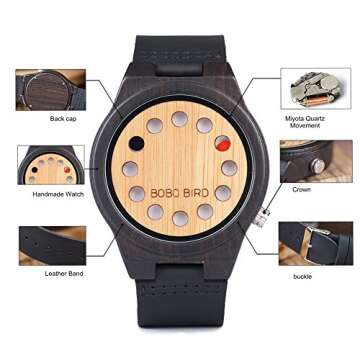 BOBO BIRD Bamboo Wooden Watch for Men with Leather Strap
