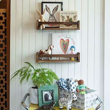 Set of 2 Rustic Floating Book Shelves for Kids Room Wall Shelves Bathroom Decor Vintage Floating Shelves Nursery Kitchen Spice Rack Nursery Bookshelves Organizer Farmhouse Bookshelf for Nursery