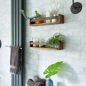 Set of 2 Rustic Floating Book Shelves for Kids Room Wall Shelves Bathroom Decor Vintage Floating Shelves Nursery Kitchen Spice Rack Nursery Bookshelves Organizer Farmhouse Bookshelf for Nursery