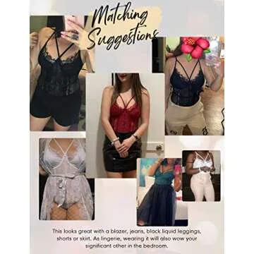 Dlsave Womens Sexy Lace Bodysuit Lingerie V Neck Straps Eyelash One Piece Teddy Bodysuit Corset Tops for Women Red