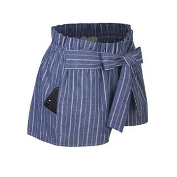 KOGMO Womens Casual Striped Summer Beach Shorts with Self Tie Bow