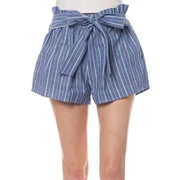 KOGMO Womens Casual Striped Summer Beach Shorts with Self Tie Bow