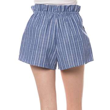 KOGMO Womens Casual Striped Summer Beach Shorts with Self Tie Bow