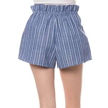 KOGMO Womens Casual Striped Summer Beach Shorts with Self Tie Bow