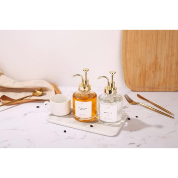 Molimoli Coffee Syrup Dispenser for Coffee Bar, Coffee Pump Dispenser, Glass Syrup Bottle w. Pump, 11.8 oz 350 ml, Set of 2, Gold Upgraded Pump