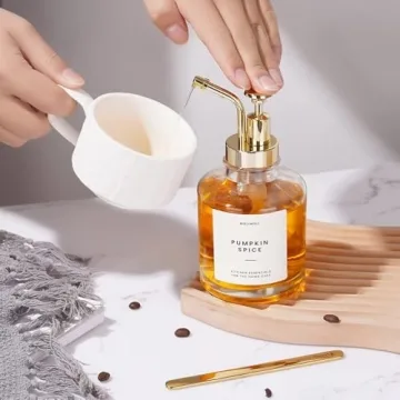 Molimoli Coffee Syrup Dispenser for Coffee Bar, Coffee Pump Dispenser, Glass Syrup Bottle w. Pump, 11.8 oz 350 ml, Set of 2, Gold Upgraded Pump