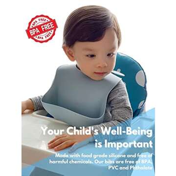 The Happy Stork Silicone Baby Bib with Food Catcher, Adjustable Fit Waterproof, Silicone Bibs for Girl, Boy, Infant and Toddlers Ages 6 to 36 Months Set of 2