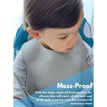 The Happy Stork Silicone Baby Bib with Food Catcher, Adjustable Fit Waterproof, Silicone Bibs for Girl, Boy, Infant and Toddlers Ages 6 to 36 Months Set of 2