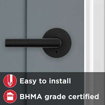 Kwikset 91550-030 Milan Door Handle Lever with Modern Contemporary Slim Round Design for Home Bedroom or Bathroom Privacy in Iron Matte Black