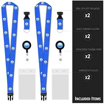 Cruise On Cruise Lanyard for Ship Cards - 2 Pack with ID Holder, Key Card Lanyard for Ship Cards - Retractable Badge & Waterproof Key Card Holder - Cruise Essentials 2025 & 2026 (Blue Anchor)