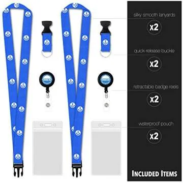 Cruise On Cruise Lanyard for Ship Cards - 2 Pack with ID Holder, Key Card Lanyard for Ship Cards - Retractable Badge & Waterproof Key Card Holder - Cruise Essentials 2025 & 2026 (Blue Anchor)