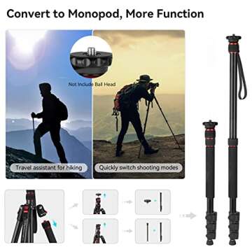 SmallRig T-10 Camera Tripod, 68" Foldable Aluminum Tripod & Monopod, Compatible with 1/4"-20 and 3/8"-16 Video Head, Payload 33lb, Adjustable Height from 19.7" to 67.7" for Camera, Phone - 3983