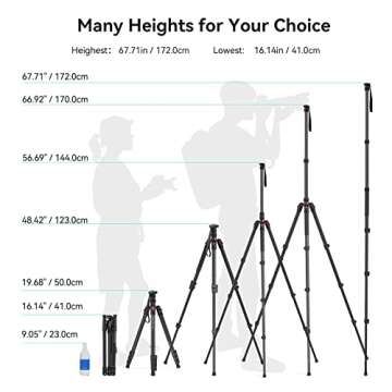 SmallRig T-10 Camera Tripod, 68" Foldable Aluminum Tripod & Monopod, Compatible with 1/4"-20 and 3/8"-16 Video Head, Payload 33lb, Adjustable Height from 19.7" to 67.7" for Camera, Phone - 3983