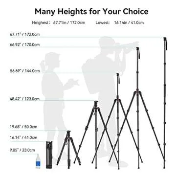 SmallRig T-10 Camera Tripod, 68" Foldable Aluminum Tripod & Monopod, Compatible with 1/4"-20 and 3/8"-16 Video Head, Payload 33lb, Adjustable Height from 19.7" to 67.7" for Camera, Phone - 3983