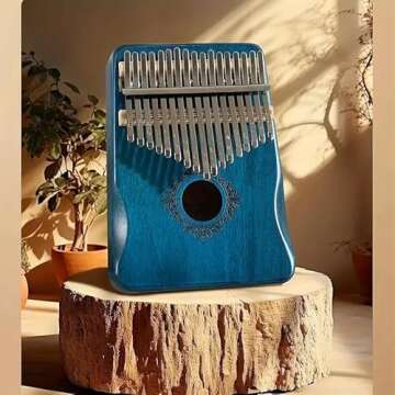 Kalimba Thumb Piano 17 Keys, Portable Mahogany Mbira Finger Piano with Protection Case, Carrying Bag, Instruction, Tune Hammer for Beginners Professional Holiday Gift for Valentine's Day (Blue)