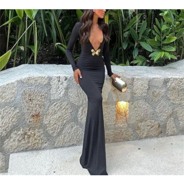QNI Sexy Maxi Dress with Butterfly Print for Elegant Events