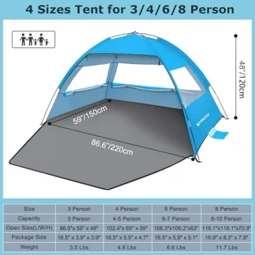 Venustas Beach Tent Sun Shelter for 3-10 Persons, UPF 50+