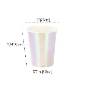 Talking Tables We Heart Pastel Iridescent Shiny Paper Cups for a Birthday Party, Unicorn Party, or Children's Party, Pink (12 Pack)