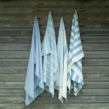 LinenMe Philippe Bath Towel, 39" x 55", Elegant Off-White/Blue Design