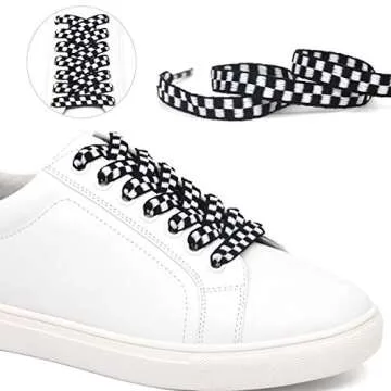 YJRVFINE Checkered Flat Shoe Laces - Stylish & Versatile