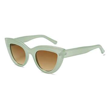 SOJOS Retro Small Vintage Cat Eye Sunglasses for Women Cute Fashion UV400 Sunnies SJ2939, Milky Green/Brown