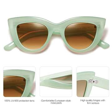 SOJOS Retro Small Vintage Cat Eye Sunglasses for Women Cute Fashion UV400 Sunnies SJ2939, Milky Green/Brown