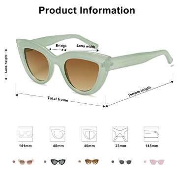 SOJOS Retro Small Vintage Cat Eye Sunglasses for Women Cute Fashion UV400 Sunnies SJ2939, Milky Green/Brown