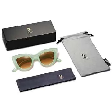 SOJOS Retro Small Vintage Cat Eye Sunglasses for Women Cute Fashion UV400 Sunnies SJ2939, Milky Green/Brown