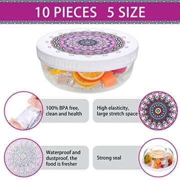 Patelai 10 Pcs Bowl Covers Reusable in 5 Size Stretch Cloth Fabric Bowl Covers Elastic Food Storage Covers Bread Sourdough Lids for Proofing Food Fruits Leftover(Retro Style)