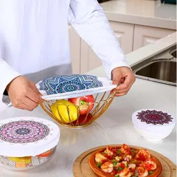 Patelai 10 Pcs Bowl Covers Reusable in 5 Size Stretch Cloth Fabric Bowl Covers Elastic Food Storage Covers Bread Sourdough Lids for Proofing Food Fruits Leftover(Retro Style)