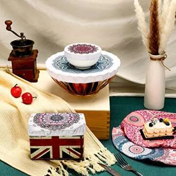 Patelai 10 Pcs Bowl Covers Reusable in 5 Size Stretch Cloth Fabric Bowl Covers Elastic Food Storage Covers Bread Sourdough Lids for Proofing Food Fruits Leftover(Retro Style)