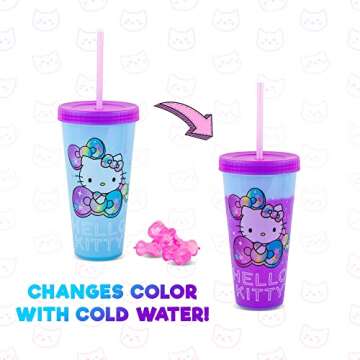 Sanrio Hello Kitty Starshine Color-Changing Plastic Travel Tumbler | Includes Reusable Straw, Leak-R...