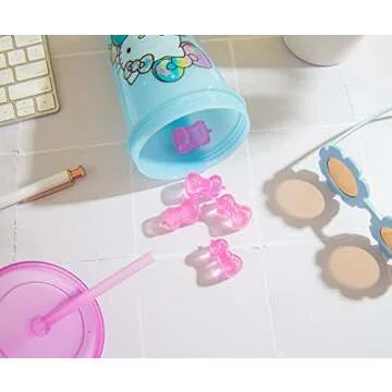 Sanrio Hello Kitty Starshine Color-Changing Plastic Travel Tumbler | Includes Reusable Straw, Leak-Resistant Lid, Fake Ice Cubes | Holds 24 Ounces